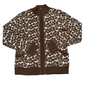 Title nine Brown Floral print Full Zip Mock Neck Sweater with Pockets
